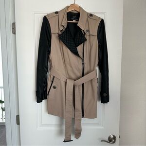 Elegant Tan and Black Trench Coat